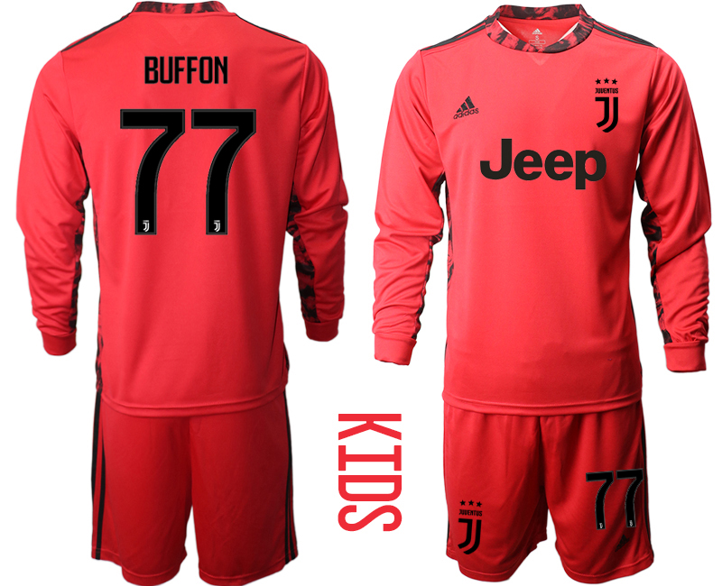 Youth 2020-2021 club Juventus red long sleeved Goalkeeper #77 Soccer Jerseys->juventus jersey->Soccer Club Jersey